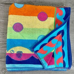 Vintage TerriSol Beach Towel Bright Colorful Fish 100% Cotton Made in Brazil